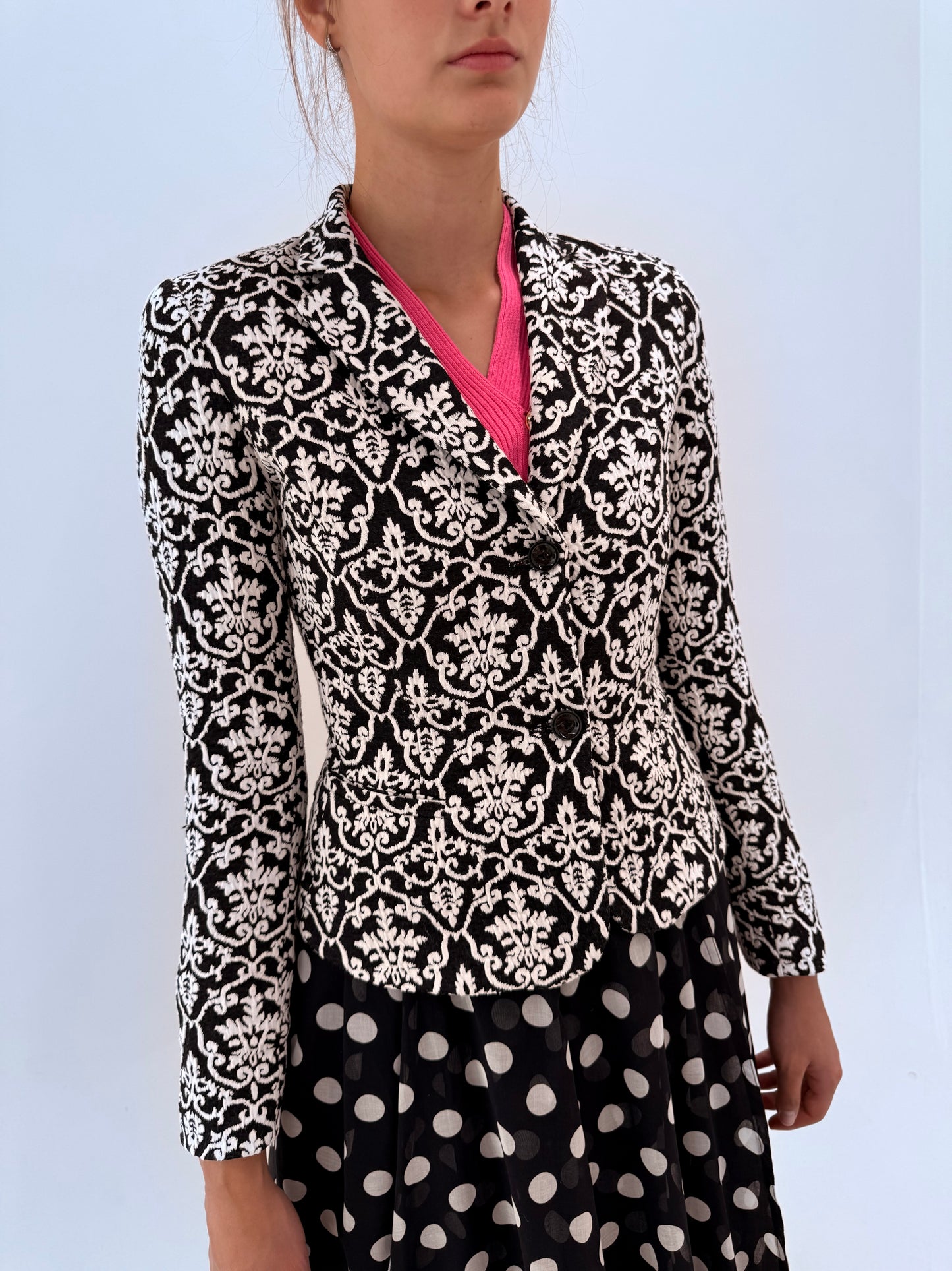 Sacou Armani ultra confort din brocart excepțional alb negru modelator și plin