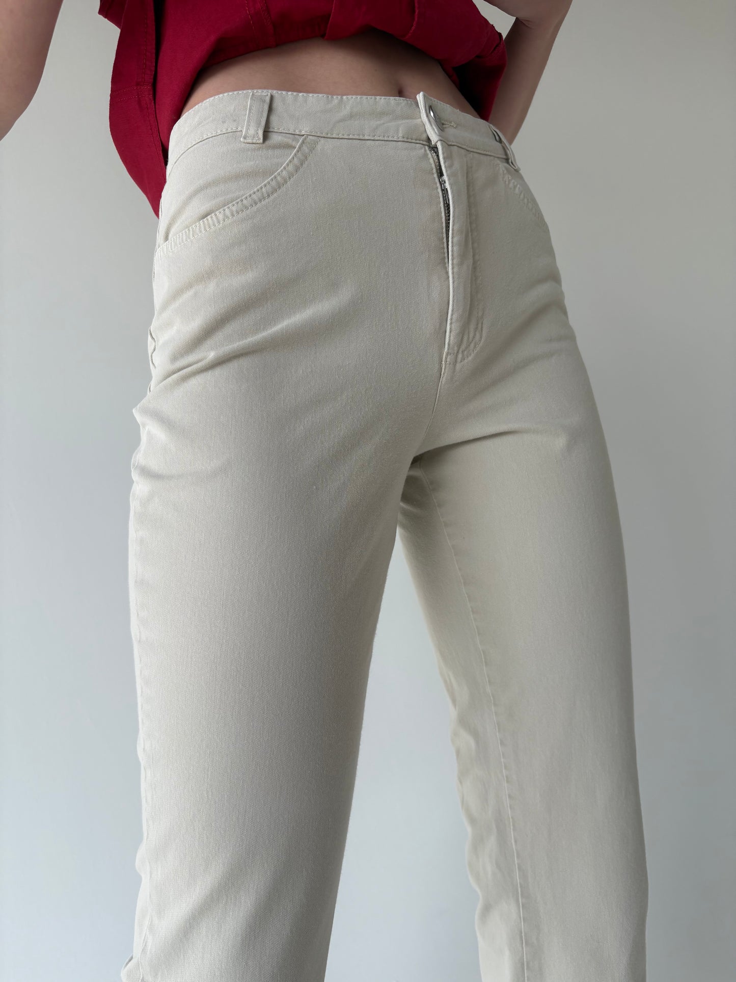 Jeans vintage moale de vară modelator light beige cu talie înaltă