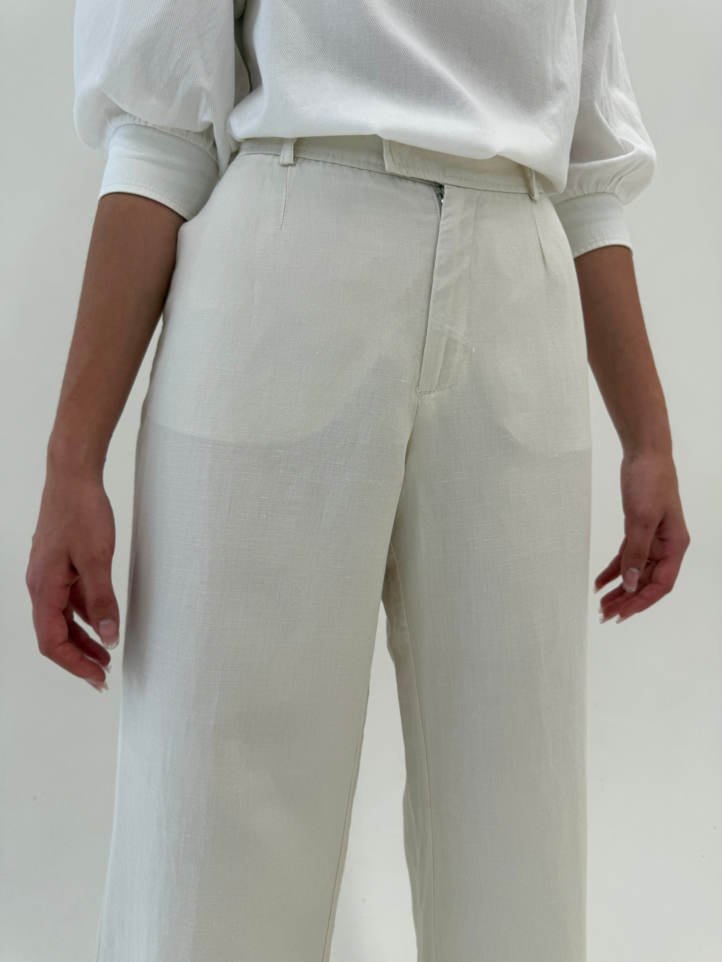 Pantaloni premium palazzo off white din pânză de in și bumbac