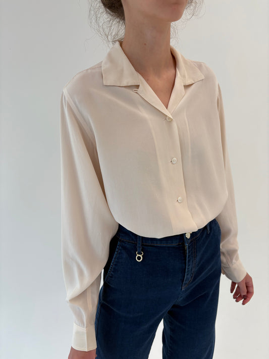 Cămașa vintage off white din mătase naturală