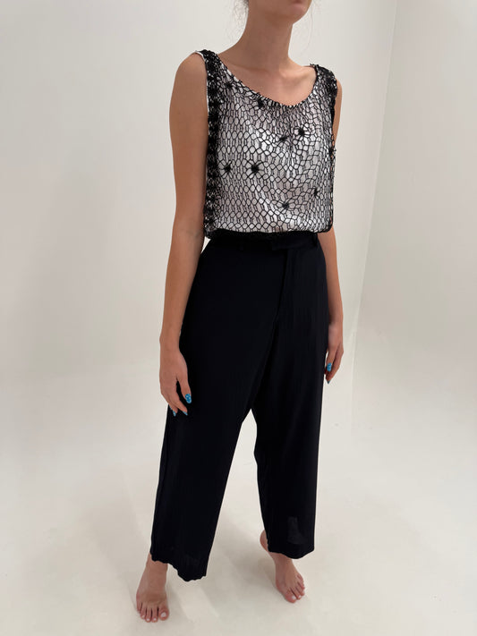 Pantaloni negri Armani spre palazzo de vară cu solduri generoase