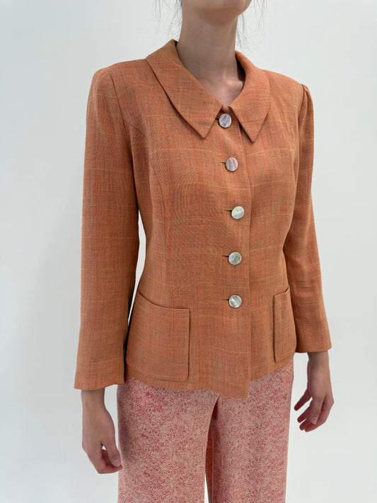 Sacou vintage dusty orange din pânză in croi ușor cambrat și nasturi mother of pearl