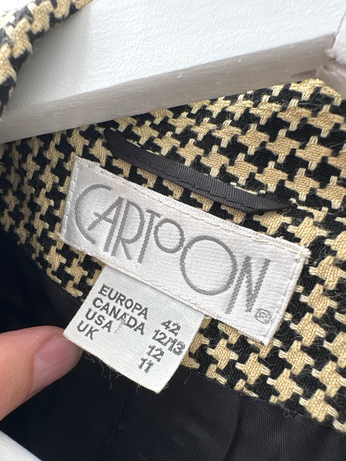 Sacou excepțional pied de coq camel cu negru cu revere late din tweed de lana
