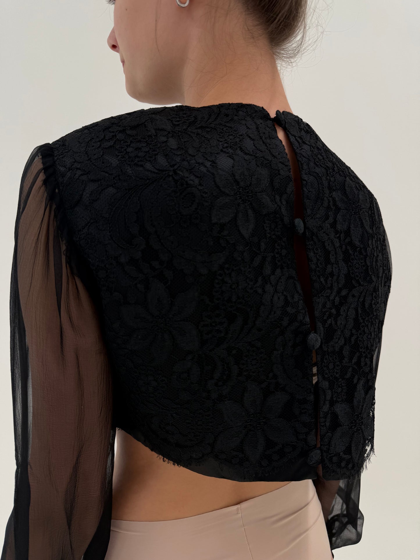 Corsaj vintage negru couture din mătase naturală cu lucrătură manuală 3D