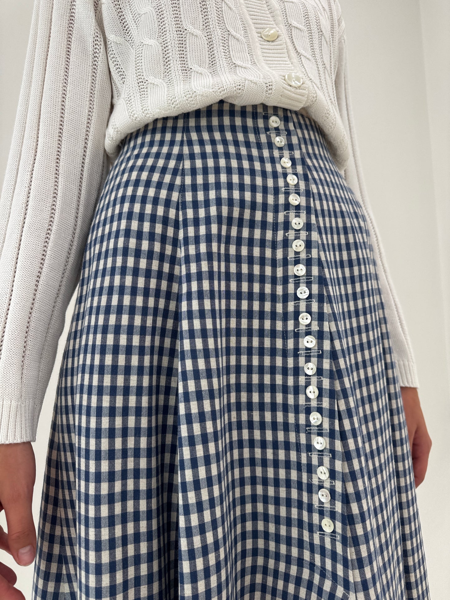 Fustă maxi gingham în carouri din textura plina de toamnă de bumbac