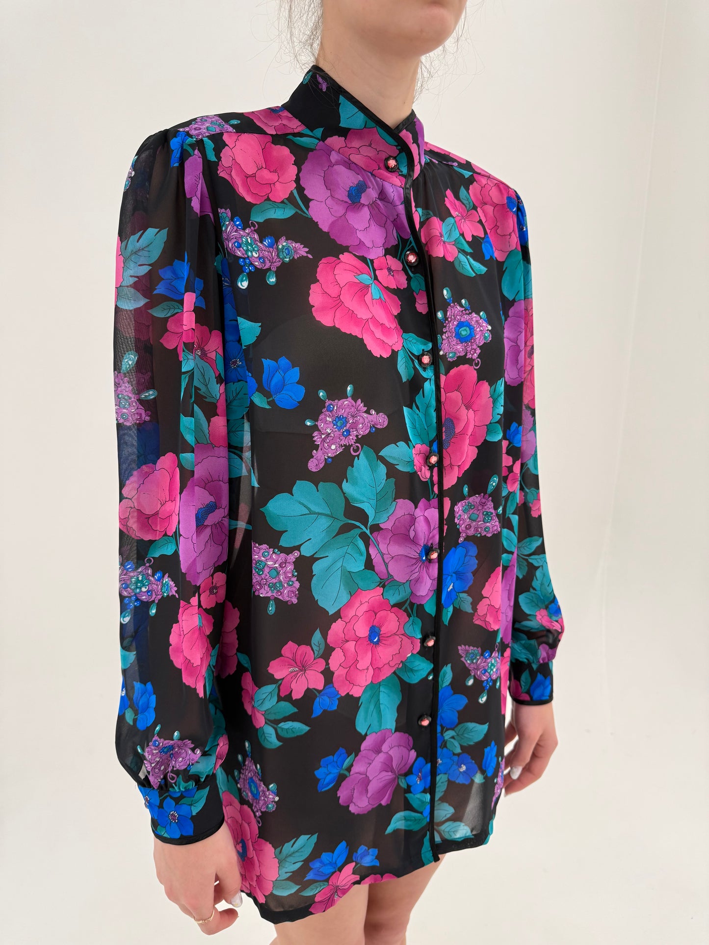 Cămașa vintage de brand luxury Delmod cu print floral superb