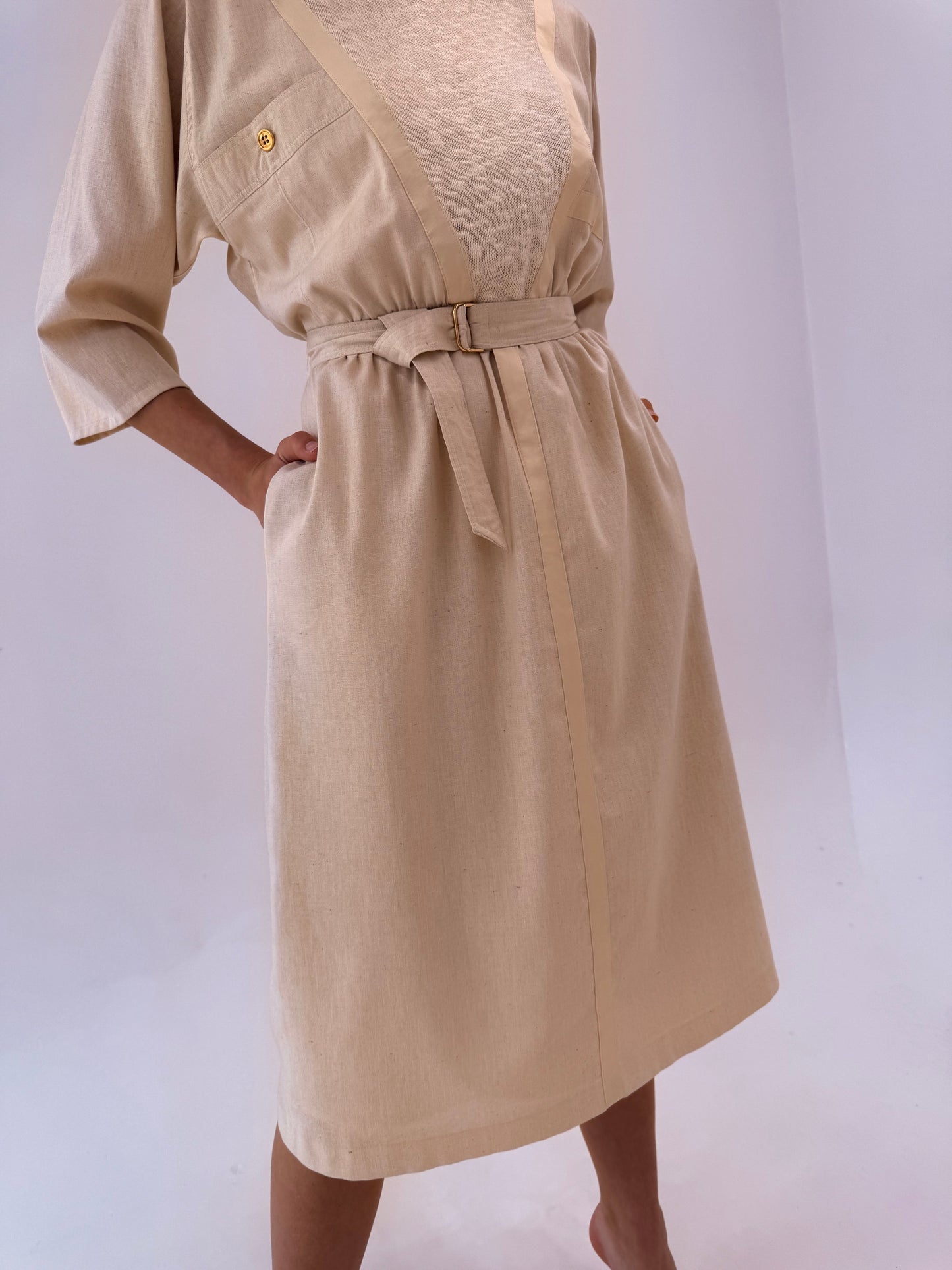 Rochie vintage din pânză de mătase naturală cu bumbac în croi retro modern