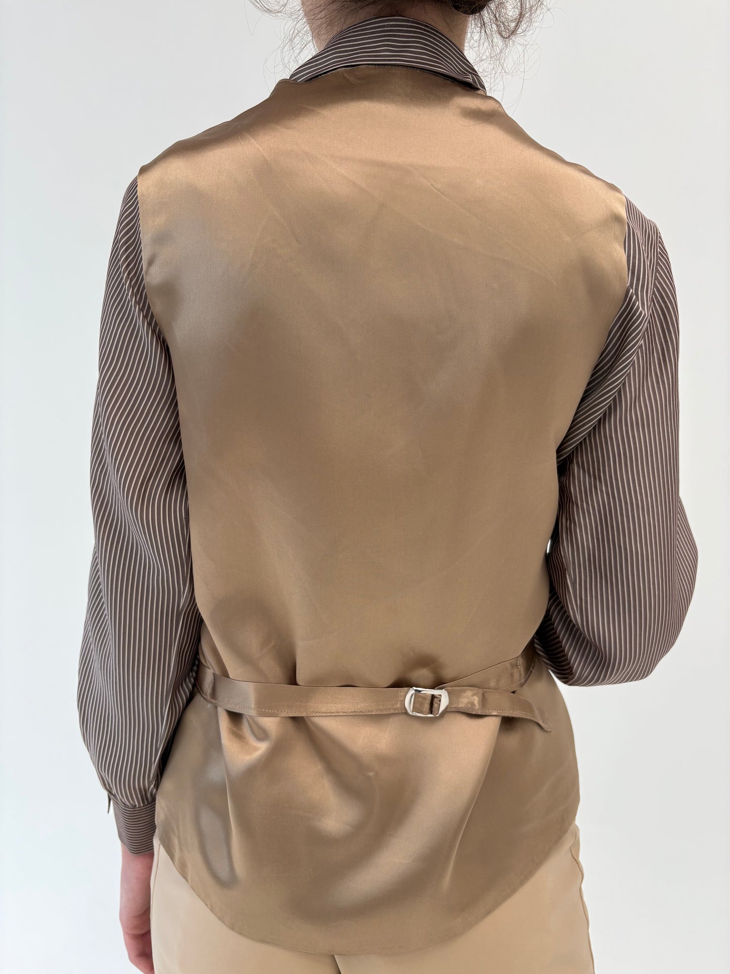 Set sacou + vestă din stofă satinata off white din mix de mătase naturală