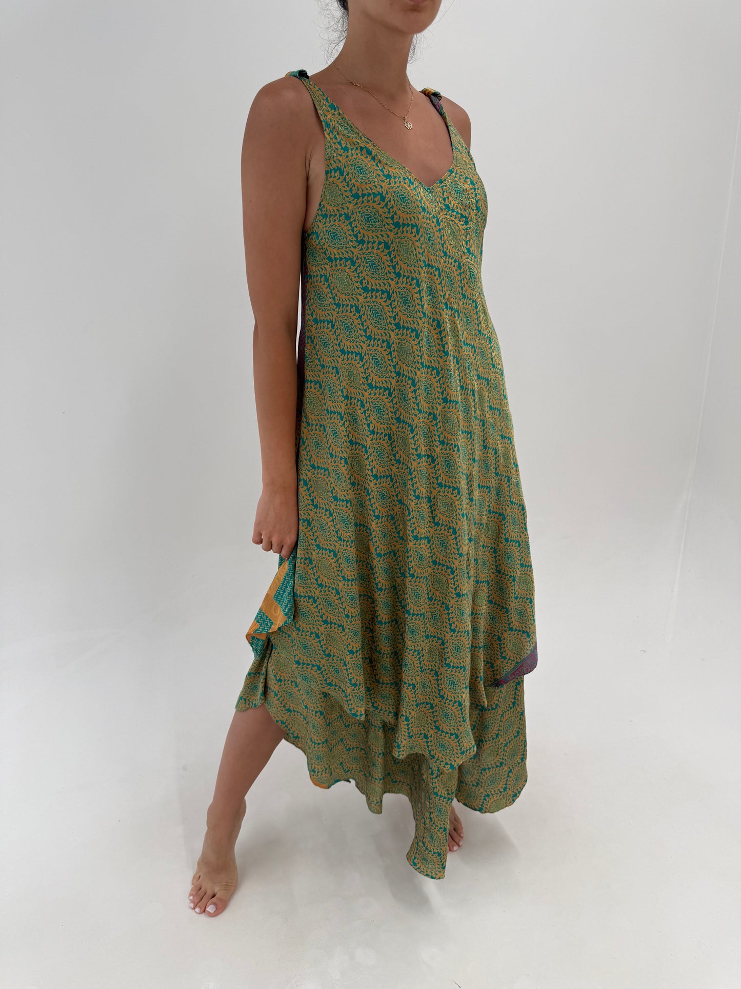 Rochie maxi boho 70% mătase naturală  în croi lejer