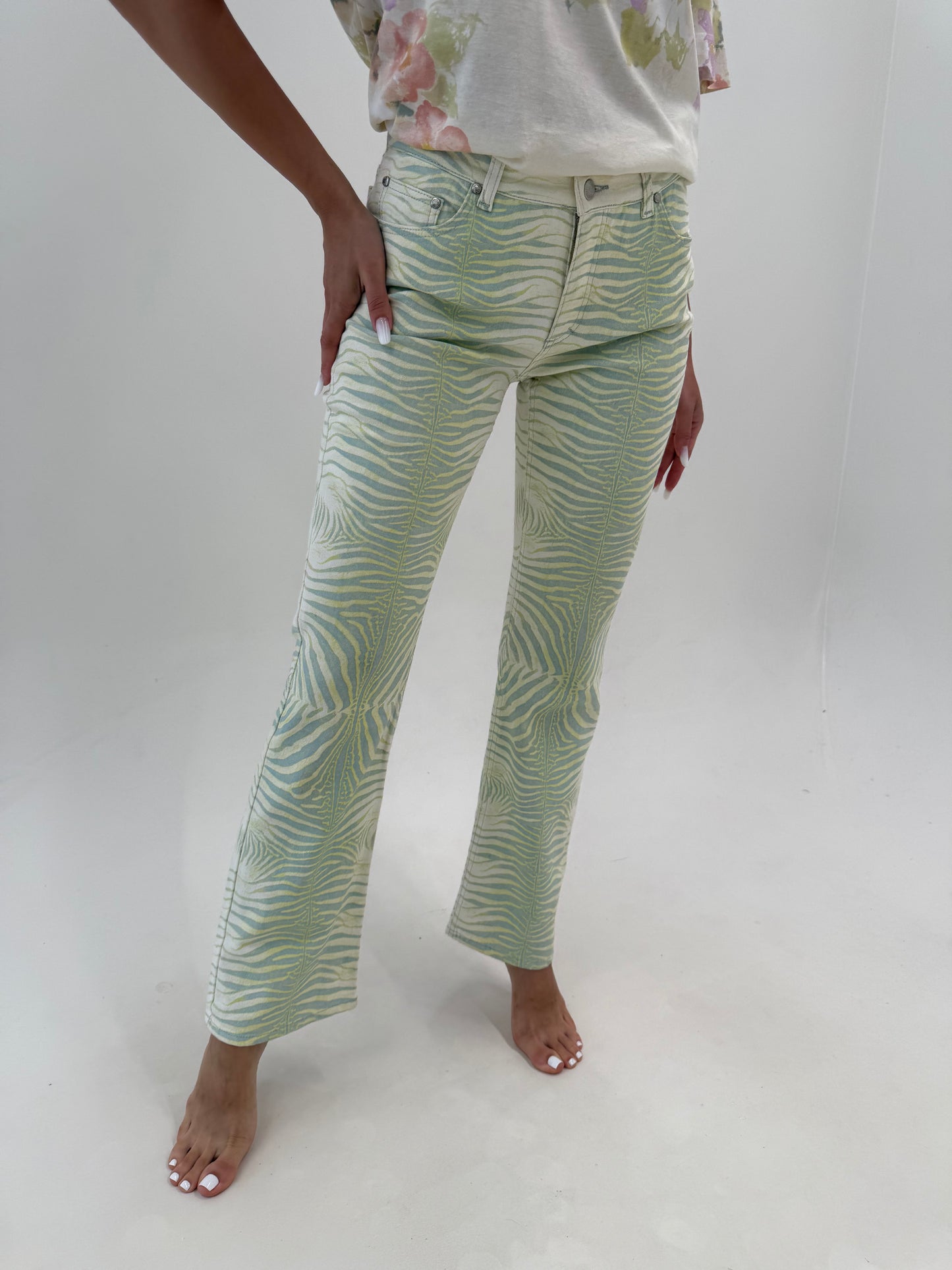 Pantaloni vintage Roberto Cavalli iconici cu animal print în culori pudrate