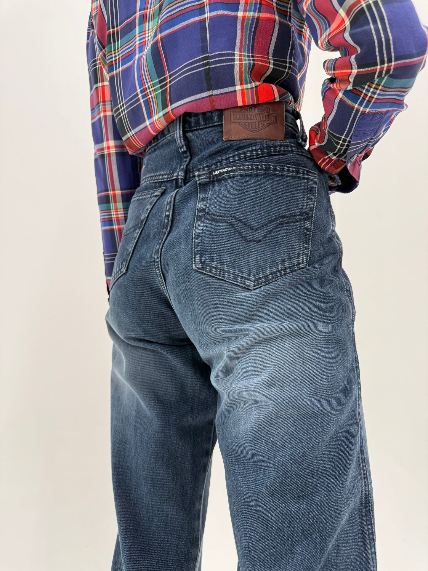 Jeans vintage dark wash tall americani din bumbac gros cu talie ultra înainta