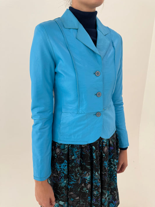 Sacou cambrat aqua blue din piele naturală extrem de moale
