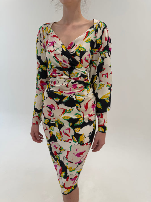 Rochie vintage Ungaro din mătase naturală cu bust petrecut și talie drapată