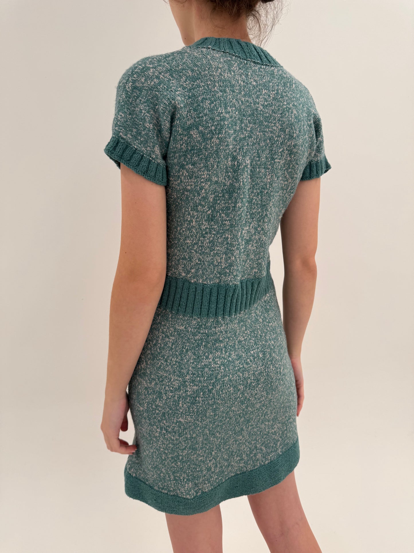 Rochie vintage din tricot melanj de lana extrafina multiply lucrată manual