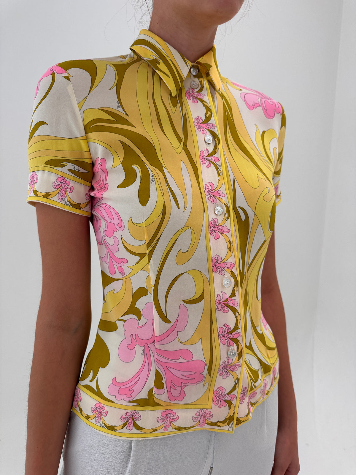 Cămașa Emilio Pucci din mătase naturală pcu print specific brandului