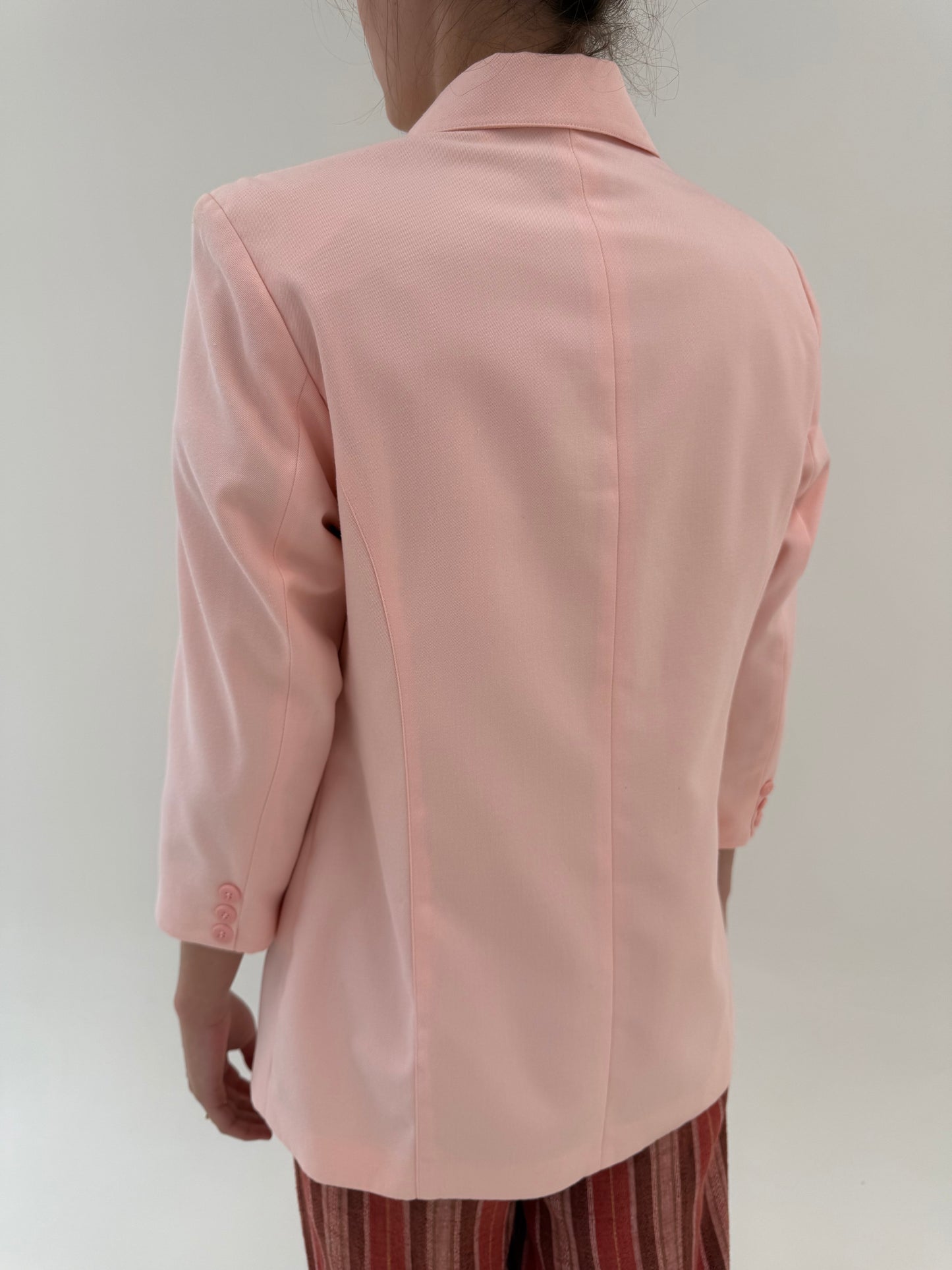Sacou powder pink cambrat din bumbac cu mânecă 3/4