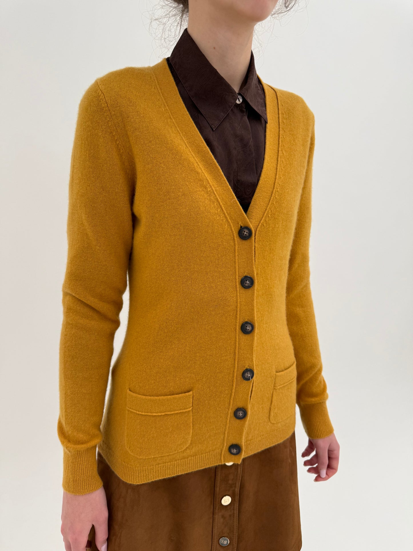 Cardigan mustard yellow din cașmir