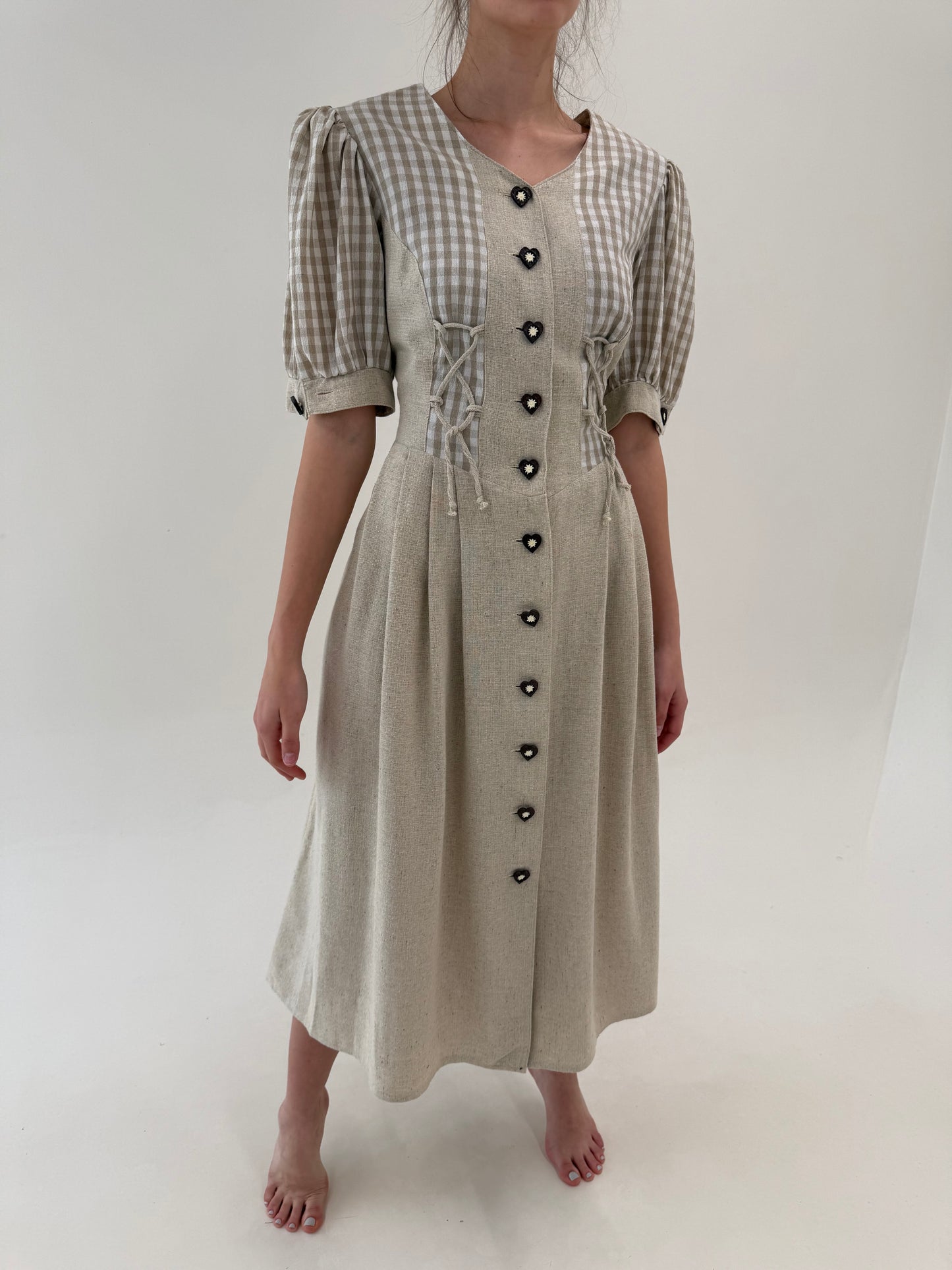 Rochie vintage din pânză excepțională de in cu bumbac reglabilă