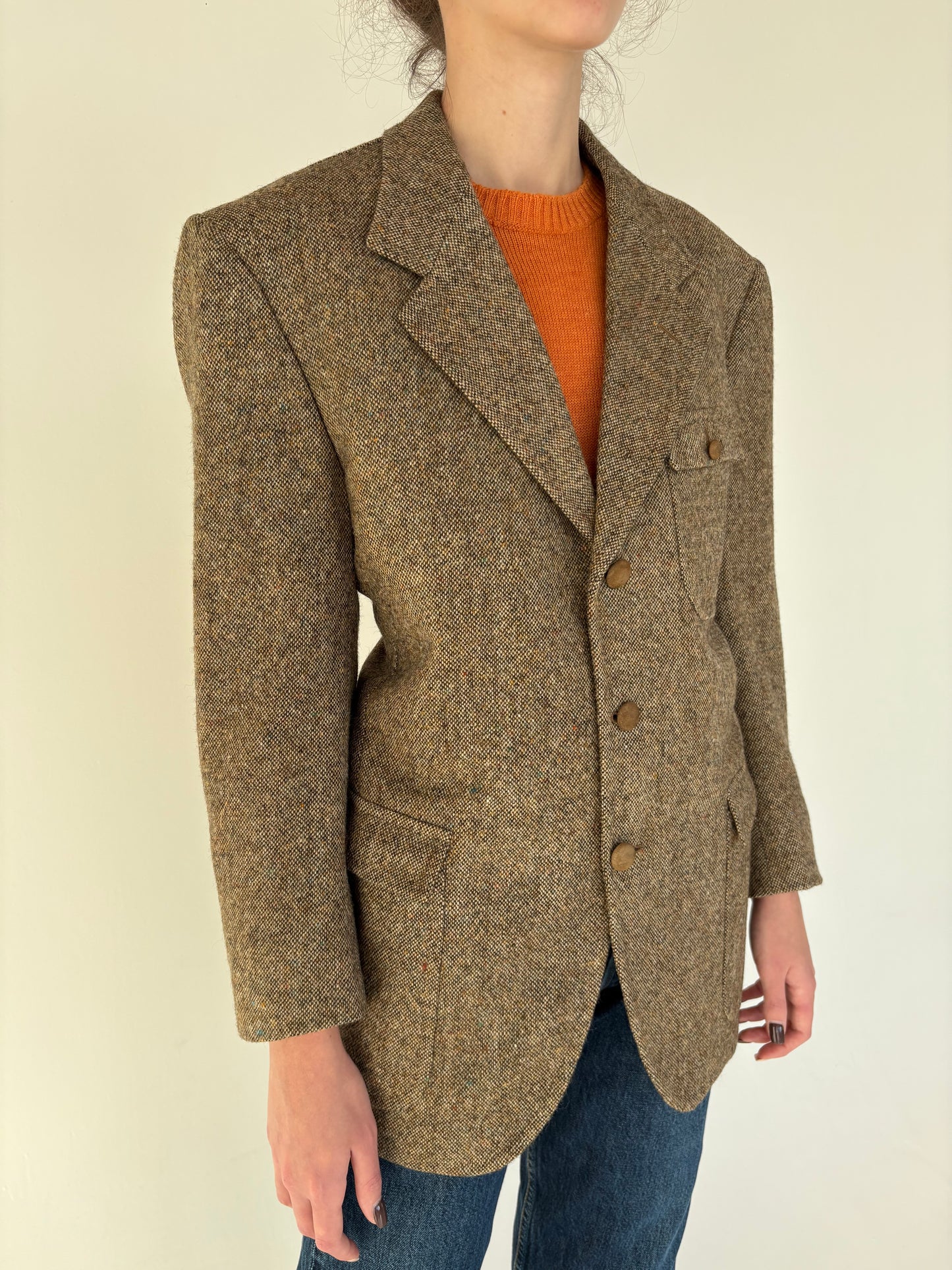Sacou old vintage anii 70 camel couture italian din tweed Donegal