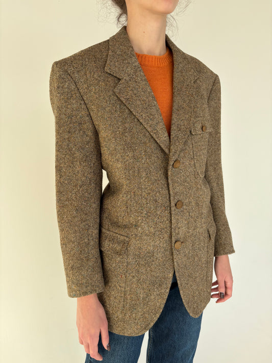 Sacou old vintage anii 70 camel couture italian din tweed Donegal