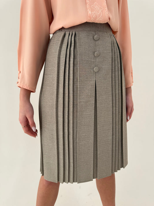 Fustă plisată light taupe cu talie uktra înaltă elastică