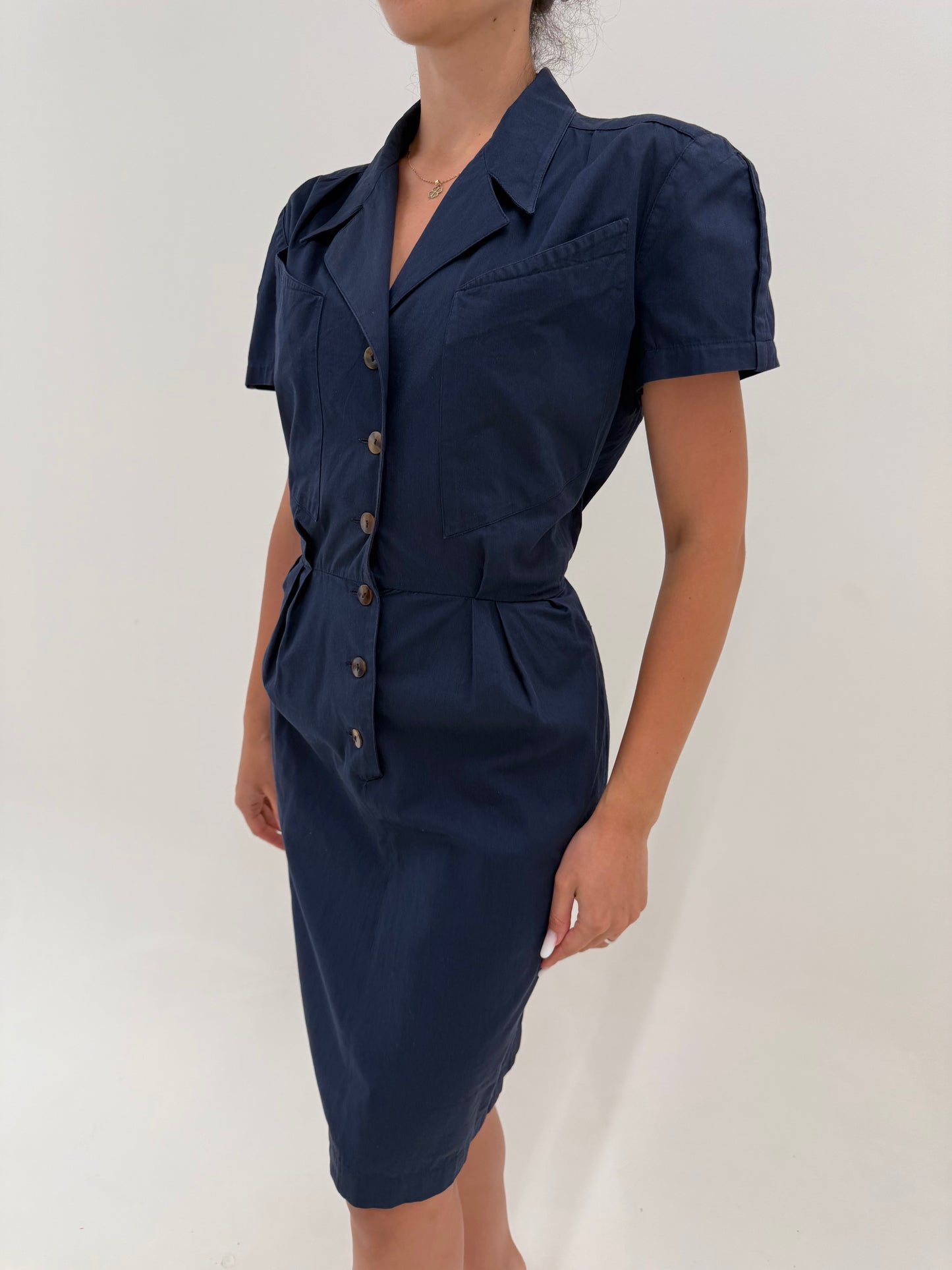 Rochie vintage cambrata italiană cu talie ultra înaltă din canvas de bumbac