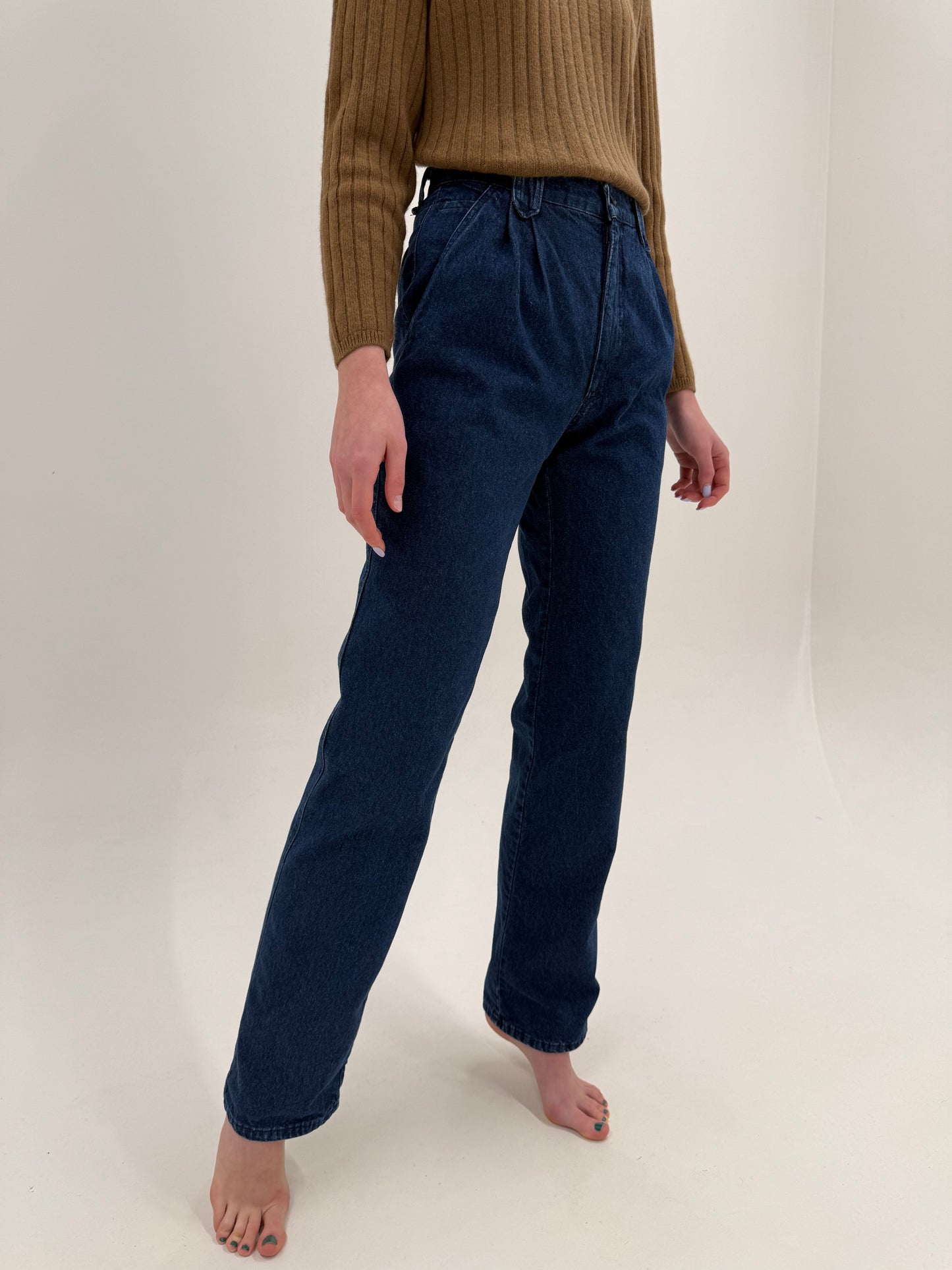 Jeans tall indigo wash cu pense și interior dublat cu bumbac