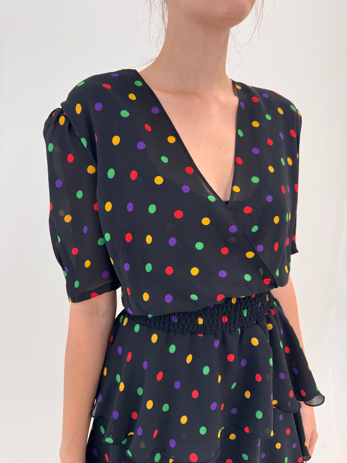 LBD vintage cu buline și volane cu talie ultra înaltă elastică