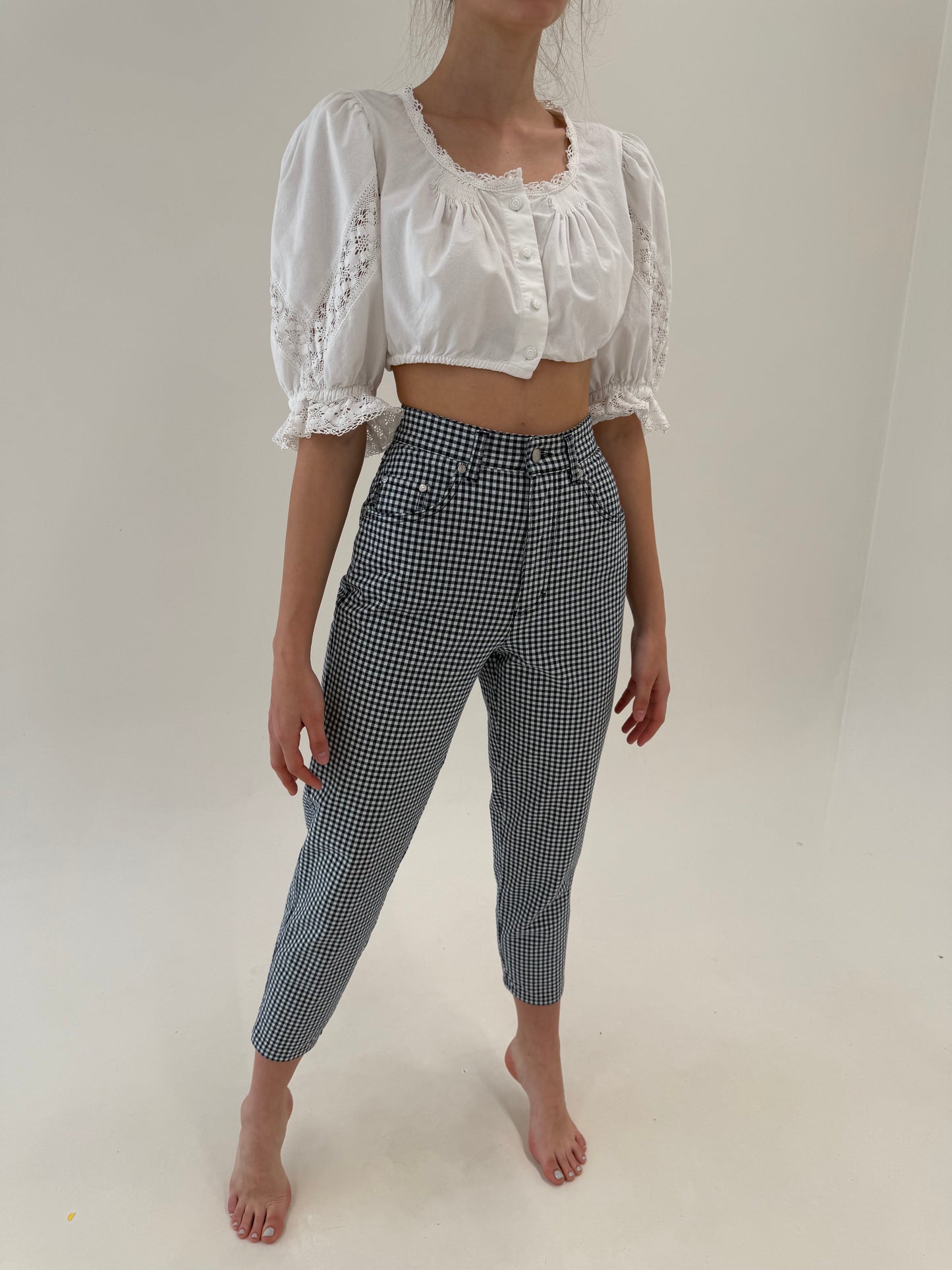 Pantaloni vintage gingham ultra confort modelatori din bumbac