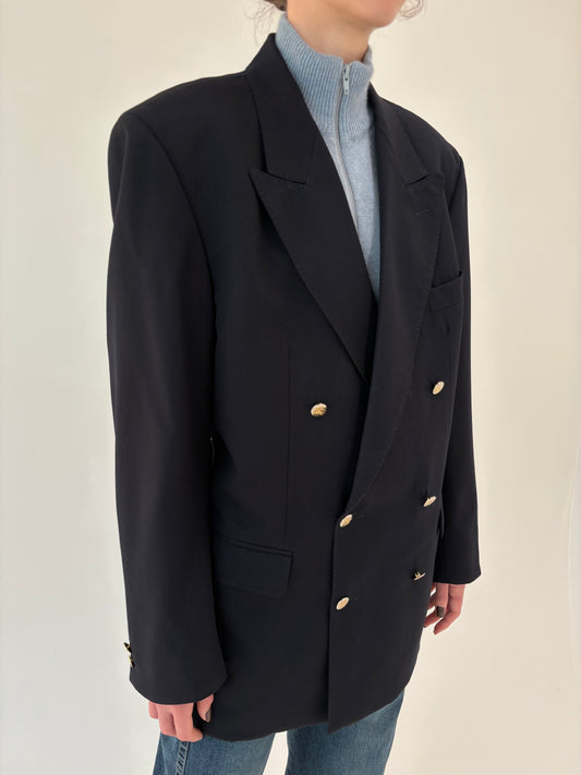 Sacou vintage Burberry cu închidere dublă și nasturi aurii cu logo