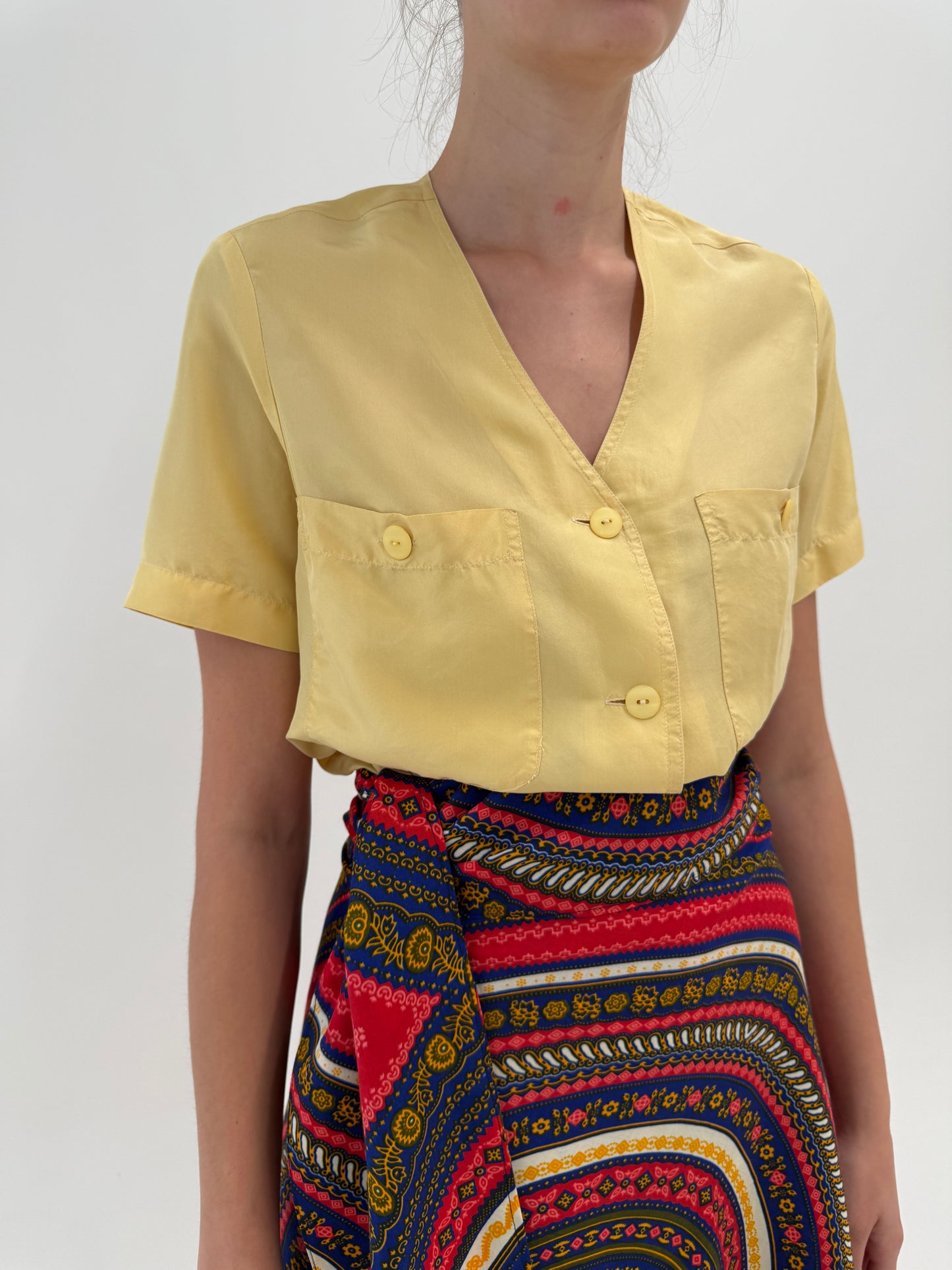 Camasa vintage butter yellow din mătase naturală