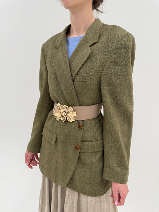 Sacou din tweed excepțional camel și kaki Zegna în croi actual