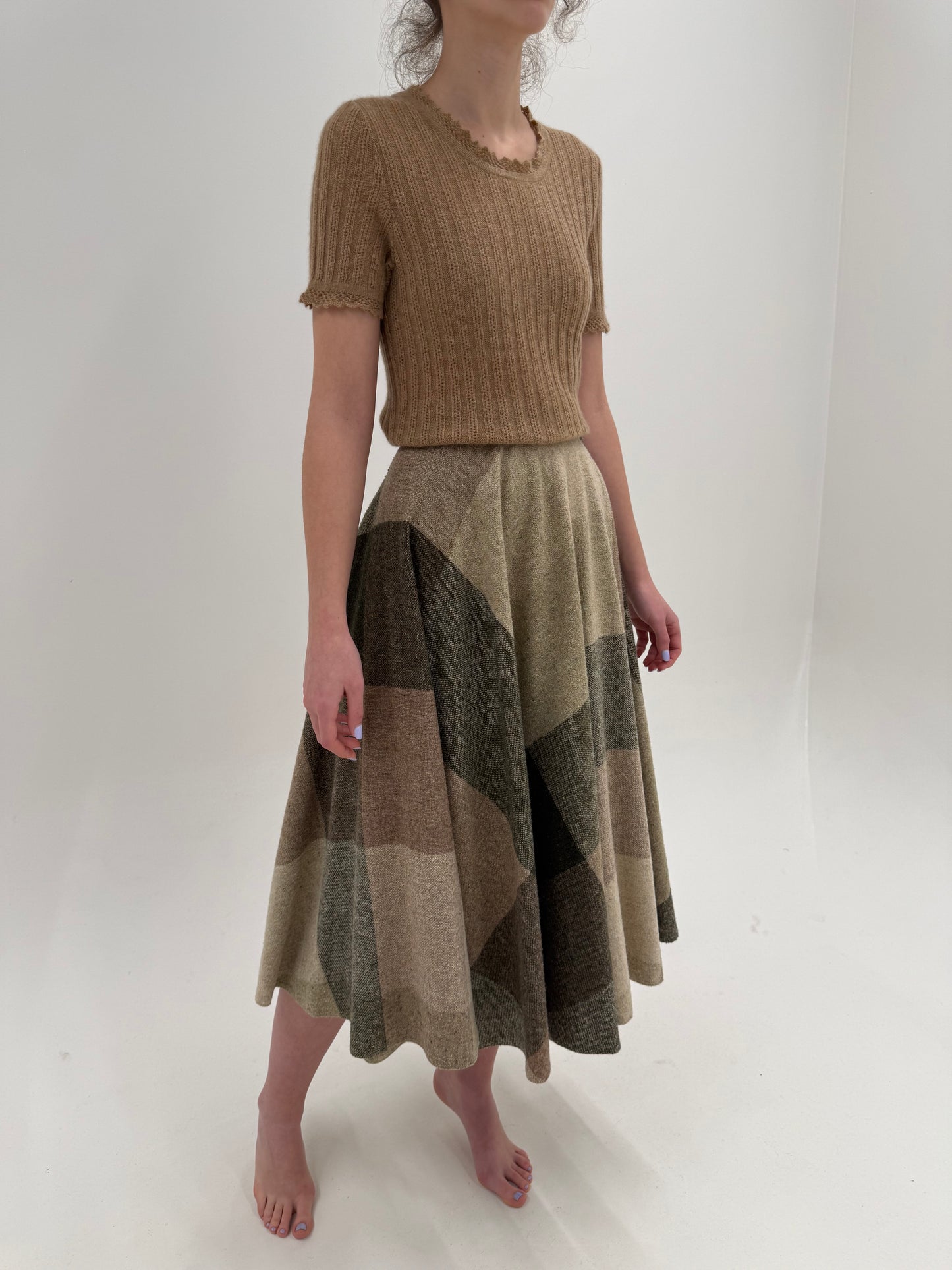 Fustă ultra amplă midi spre maxi din tweed excepțional de lana în culori superbe