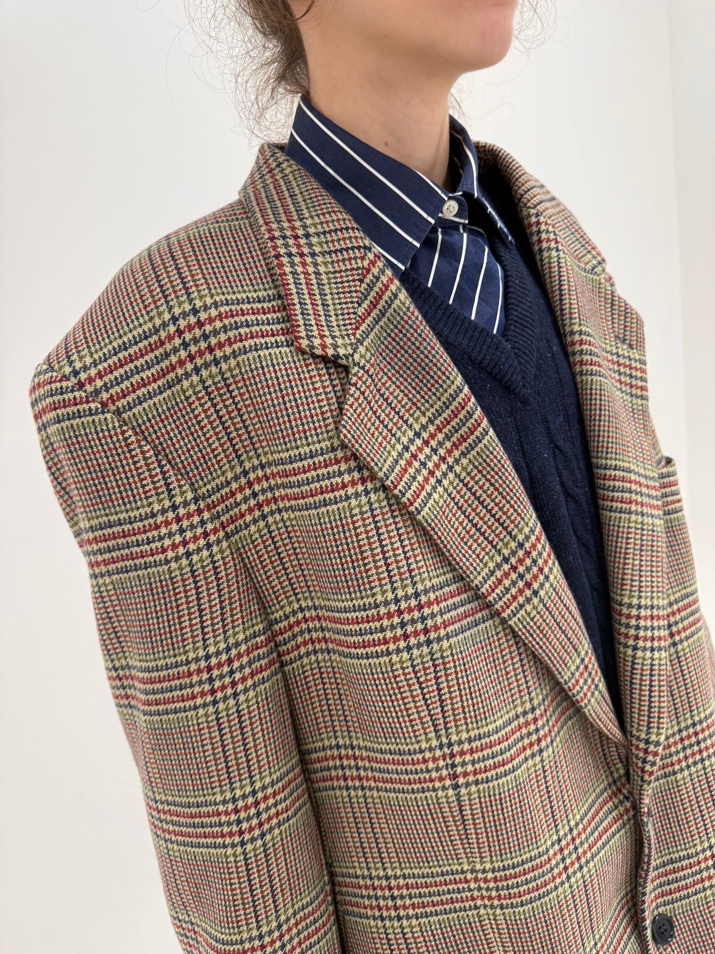 Sacou Valentino camel din tweed de lana extrafina si cașmir pied de coq