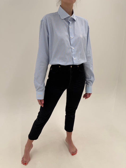 Jeans luxury Rocco Barocco petite negri cu talie ultra înaltă