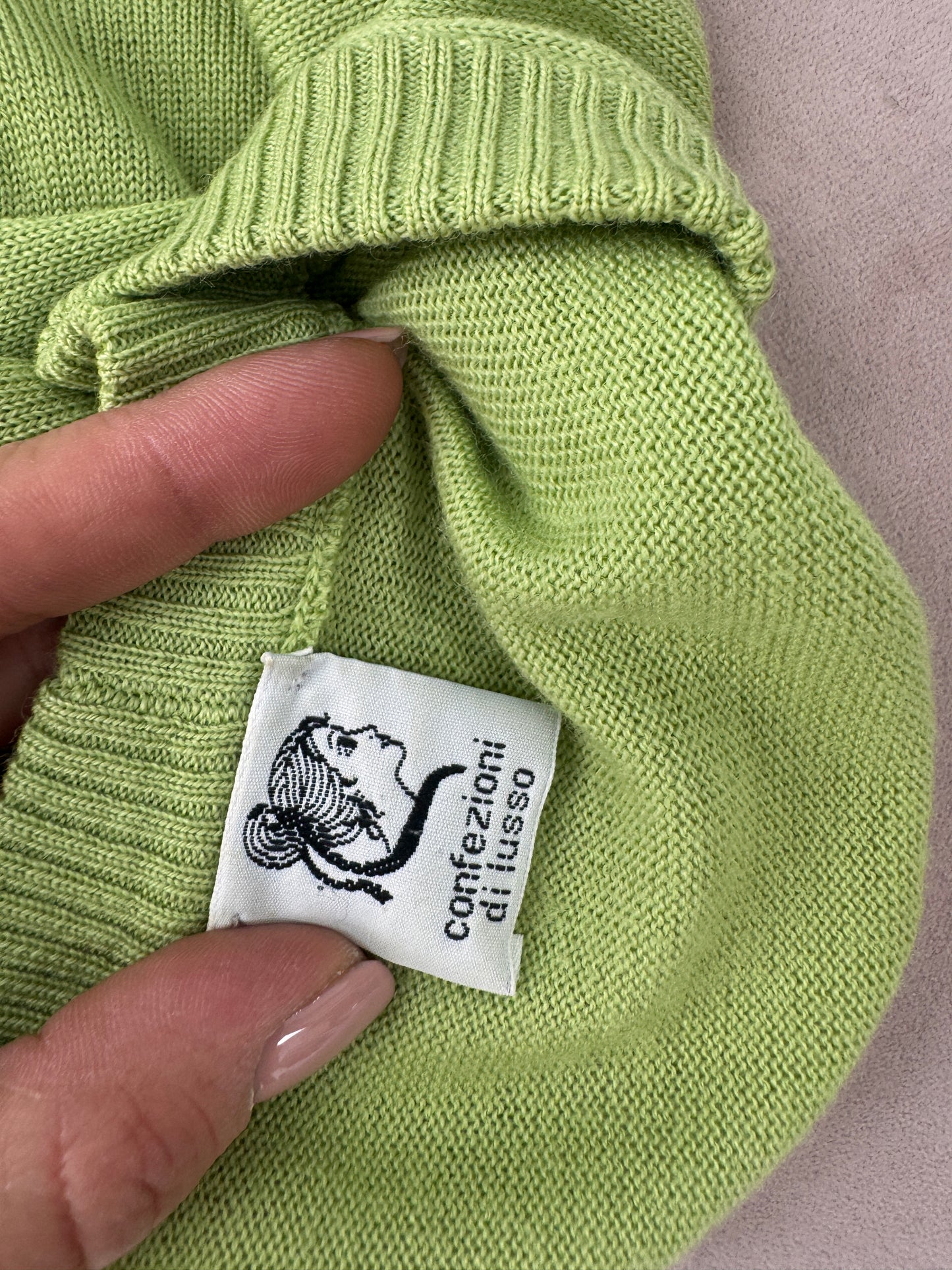 Cardigan verde crud din lana extrafina pura certificată