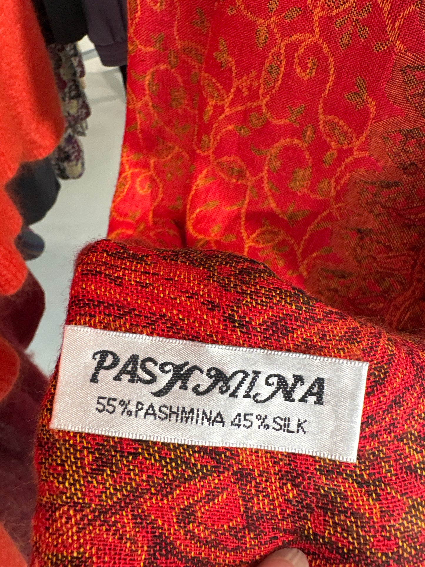 Shawl rosu tare din cașmir și mătase naturală