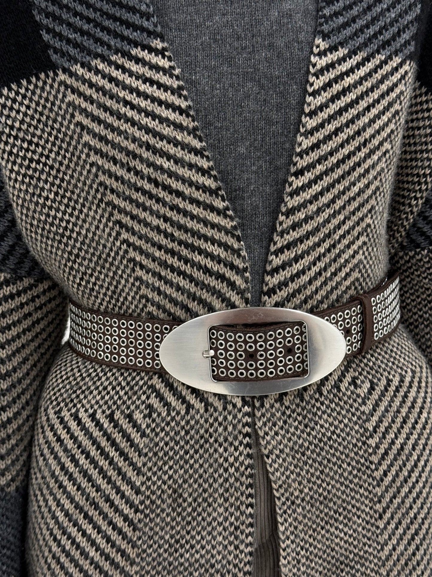 Centura vintage italiană cu feronerie masiva argintie din lejer naturală