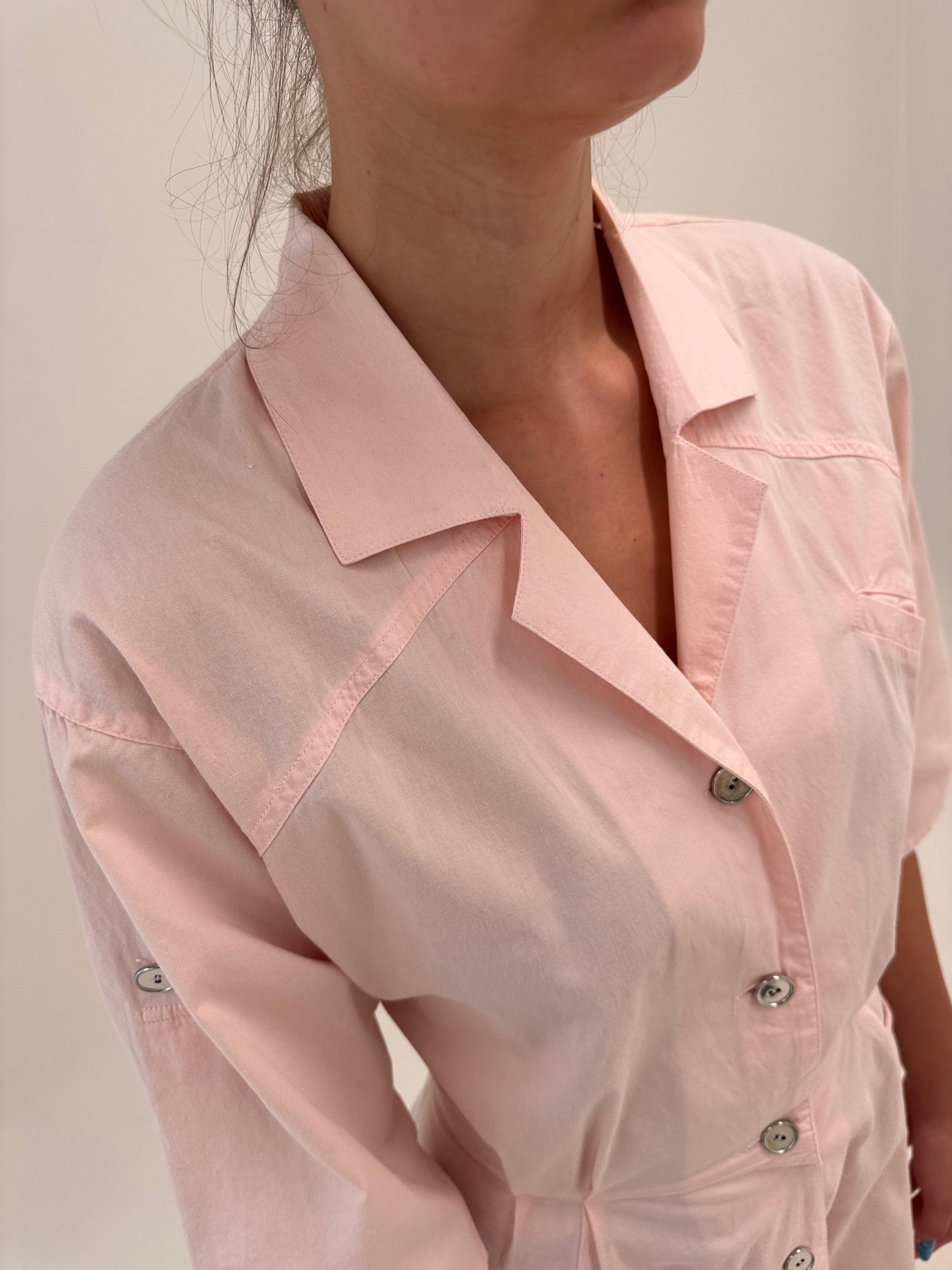 Rochie vintage powder Pink in croi retro modern de ani 50 din poplin premium de bumbac
