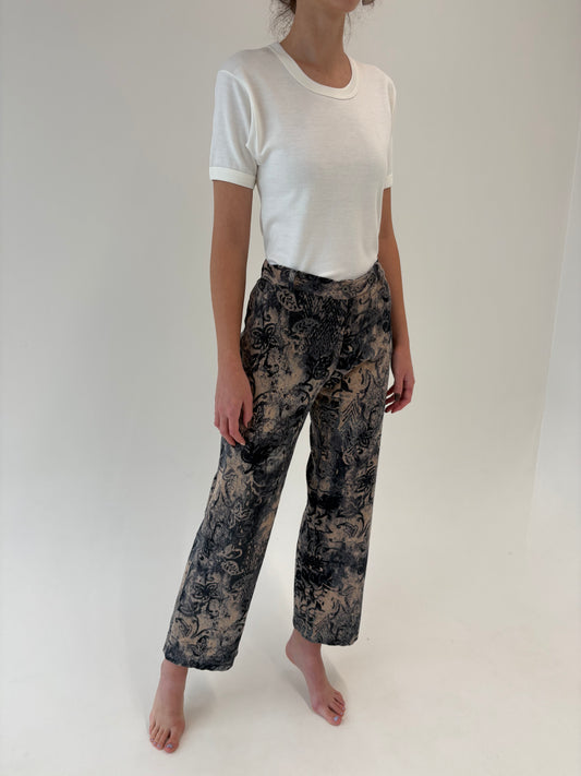Pantaloni premium din corduroy jeans blue și camel în croi drept
