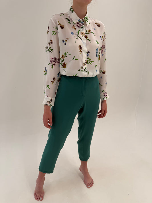 Pantaloni Max Mara business de vară în croi clasic dark green