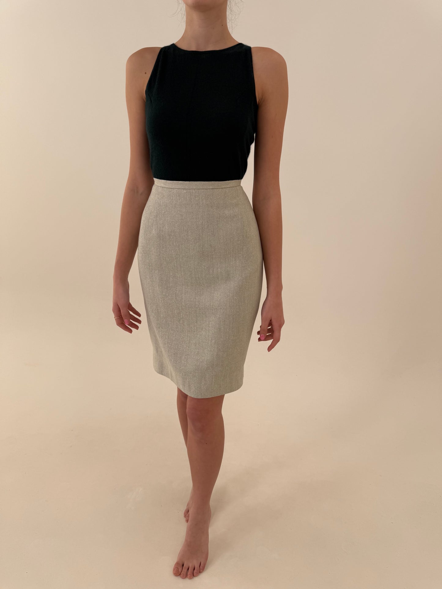 Deux piece high end din lanita foarte subțire cu mătase naturală very light green