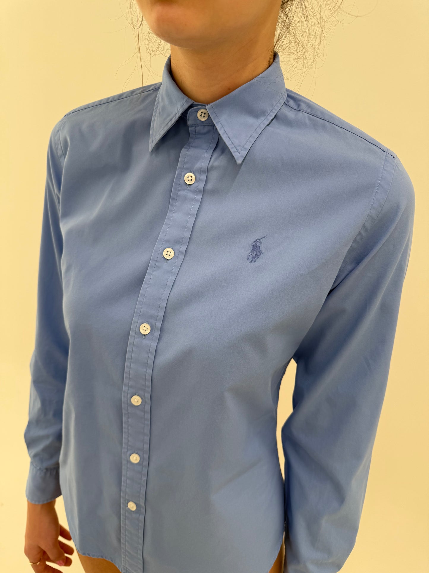 Cămașa baby blue Ralph Lauren baby blue din poplin plin de bumbac