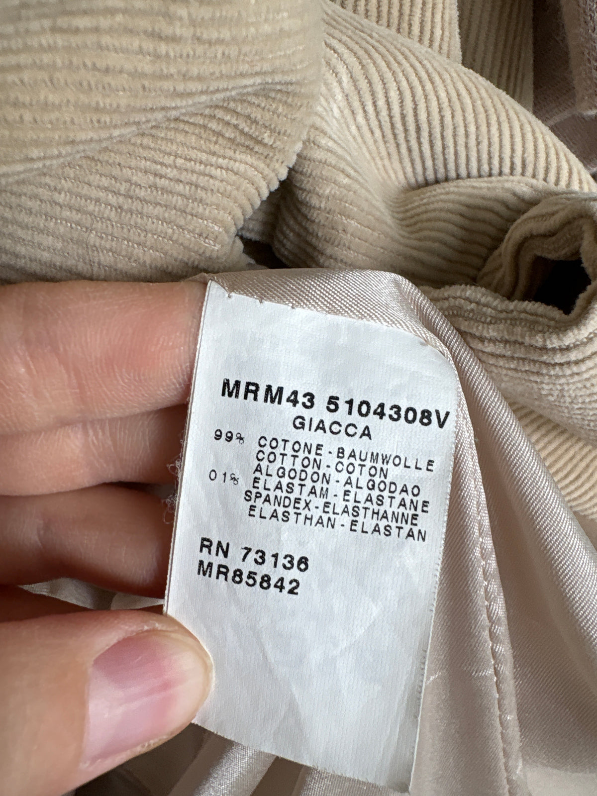 Sacou de brand luxury Marina Rinaldi din catifea light camel raiata de bumbac plin