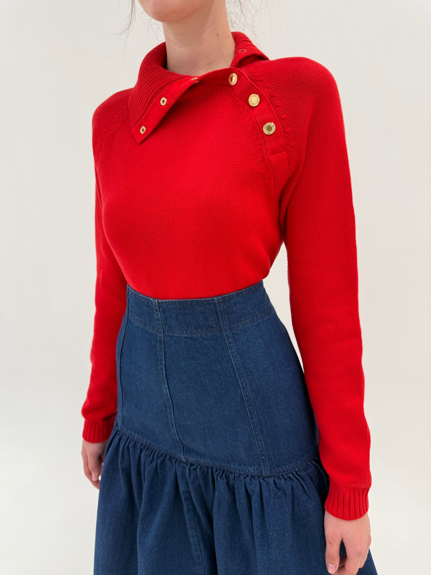 Soft knit Ralph Lauren din bumbac cu închidere asimetrică cu feronerie aurie