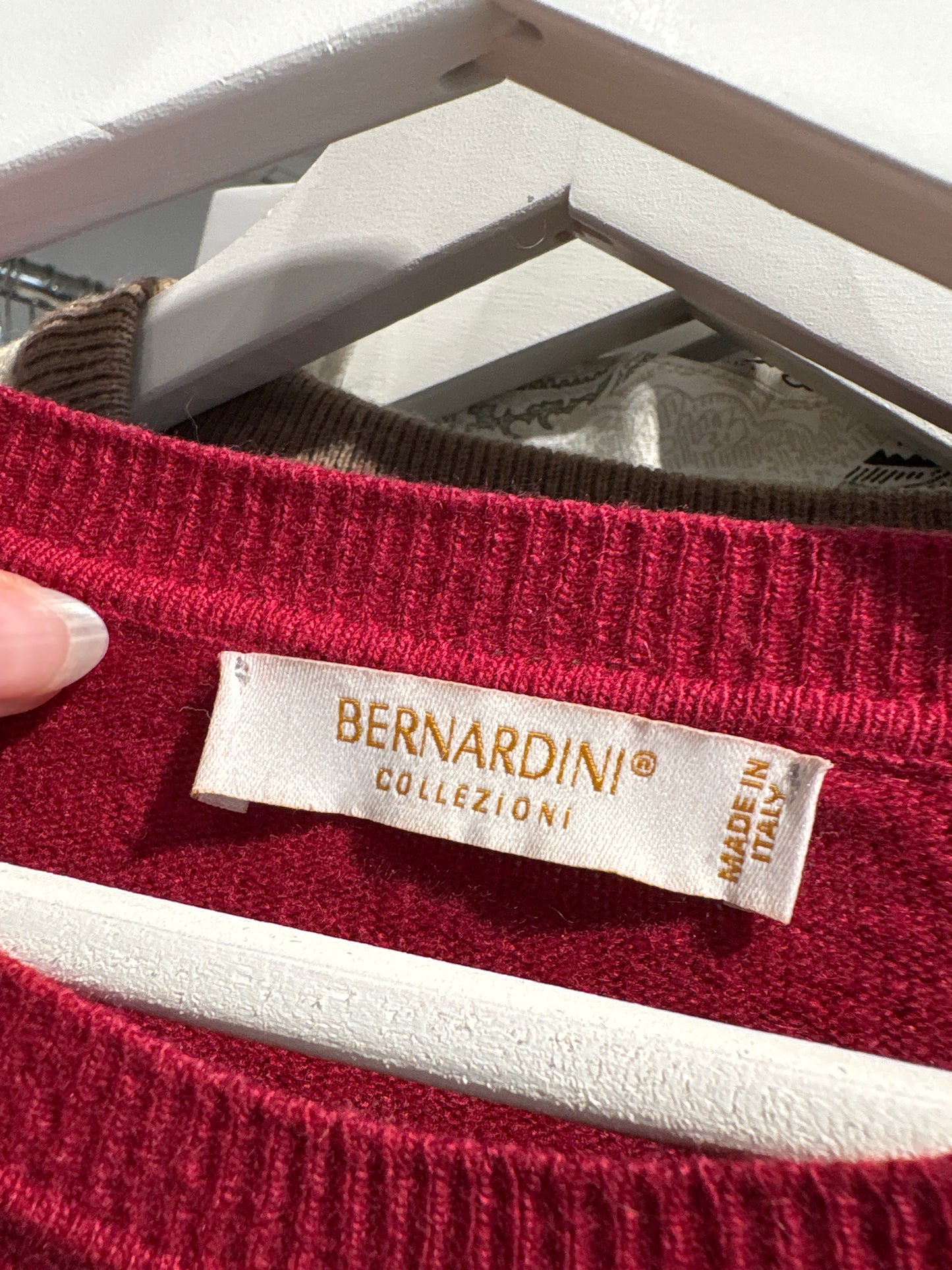 Pulover italian dark cherry red crew neck din lana merino extrafina