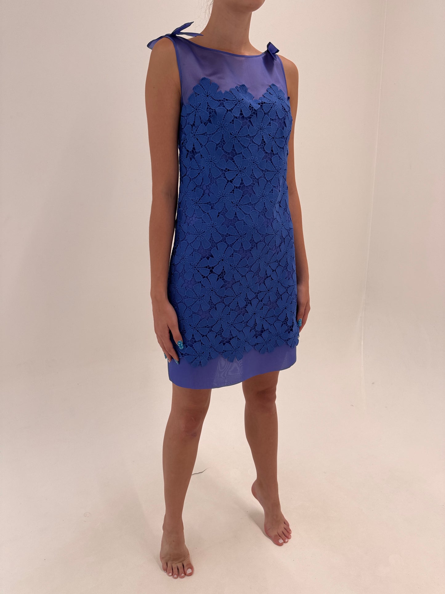 Rochie luxury Luisa Spagnoli pe bază de organza de mătase naturală cu dantelă macrame