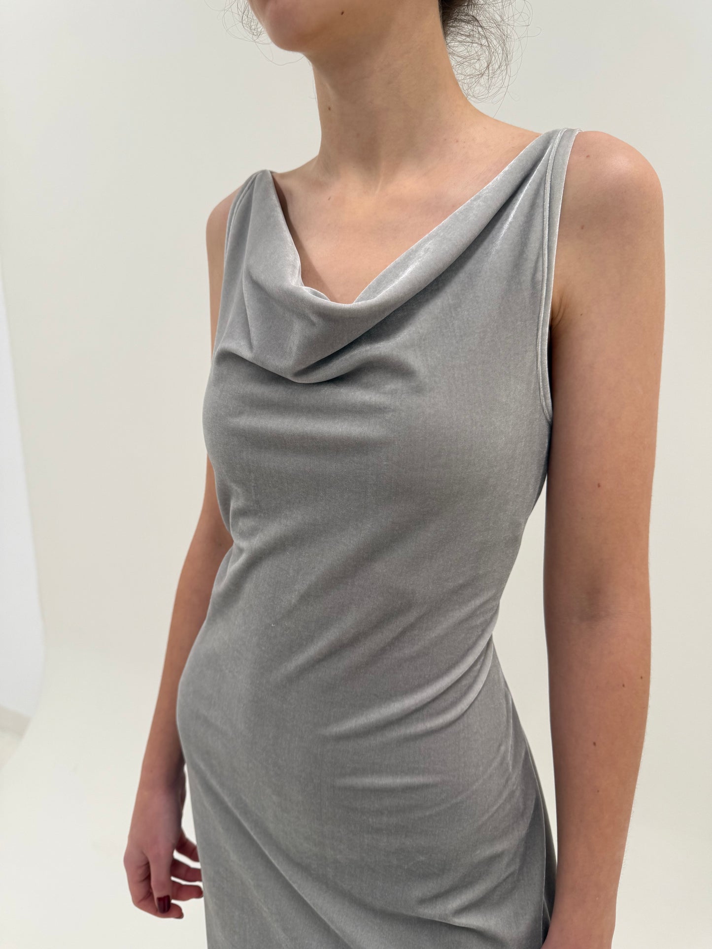 Slip dress maxi italiană silver gray quiet sexy sfârșit de ani 90
