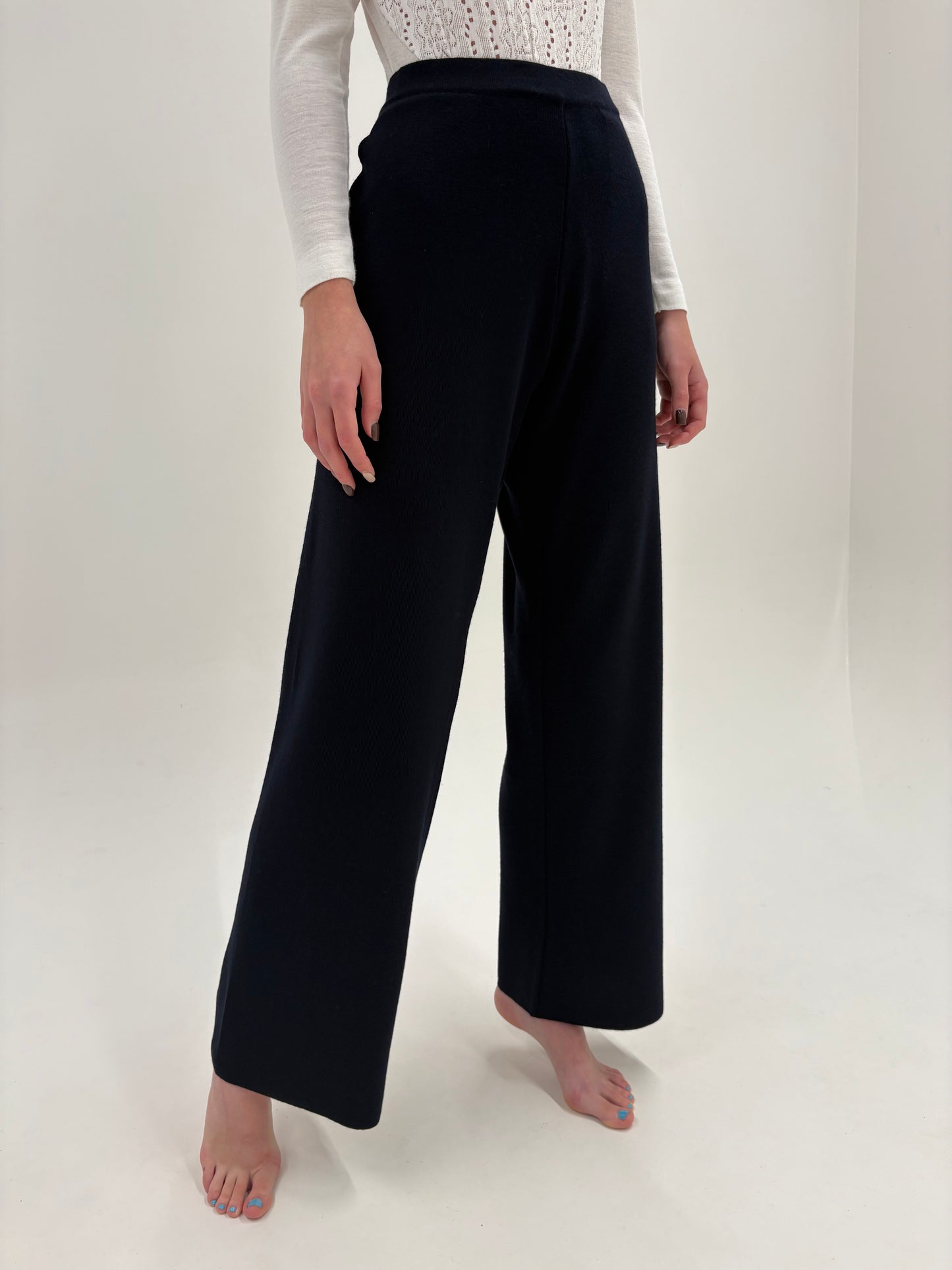 Pantaloni negri palazzo de brand luxury Marina Rinaldi din jerse de lana