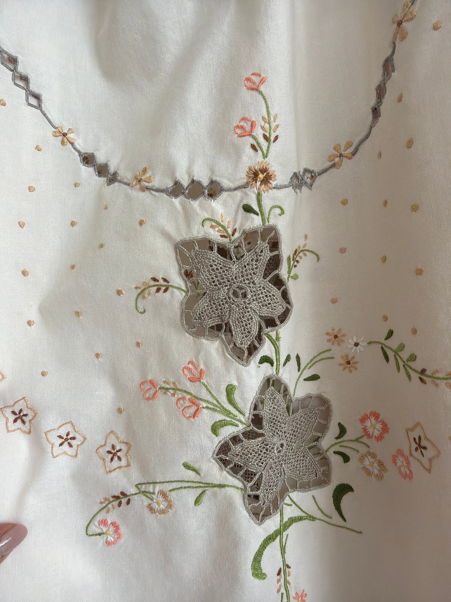 Kaftan vintage din pânză de bumbac cu broderie manuală excepțională light nude
